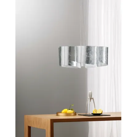 Lampada a sospensione Imagine in vetro curvo con decoro foglia argento di FAN Europe