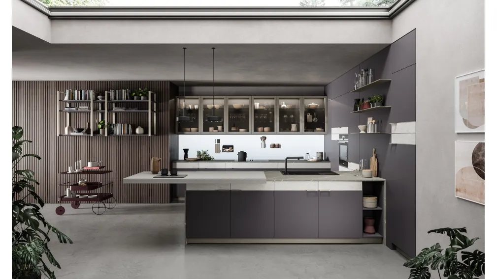 Cucina Moderna con penisola in laminato HPL Scacco Matto di Aran