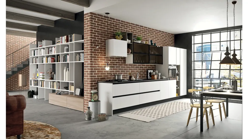 Cucina Moderna lineare Mia in LPL Bianco Seta di Aran