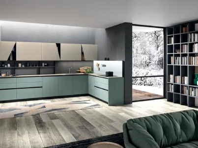 Cucina Moderna angolare Mia in LPL Verde Oliva e Argilla di Aran