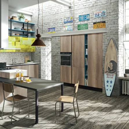 Cucina Moderna con penisola Mia in melaminico Rovere graffiato di Aran